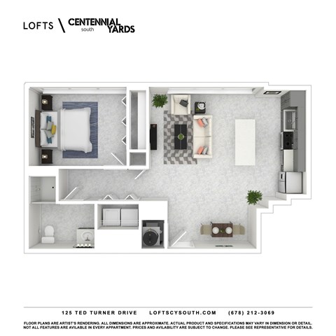 Floor plan for 1 bed, 1 bath, 755 sqft